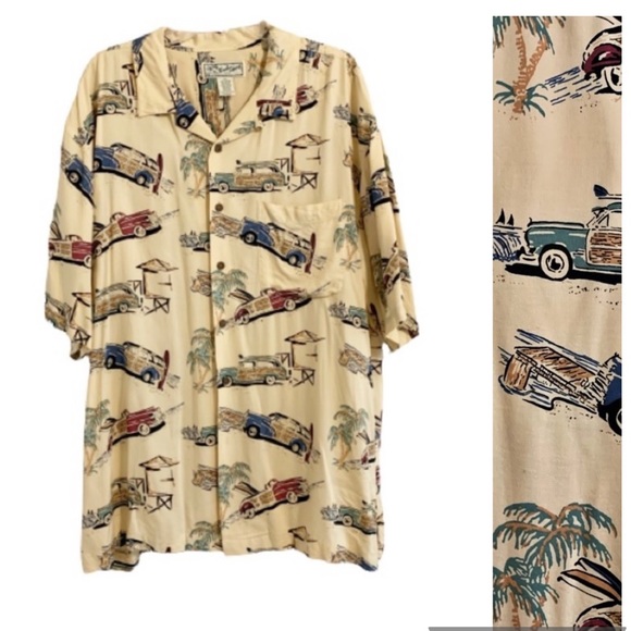 Vintage Hawaiian Shirt Woodie Cars Rayon Short Sleeve Relaxed Fit Shirt - Picture 11 of 11
